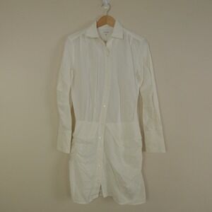 Frame Dress White Shirt‎ Button Up Ruched Asymmetric Cotton